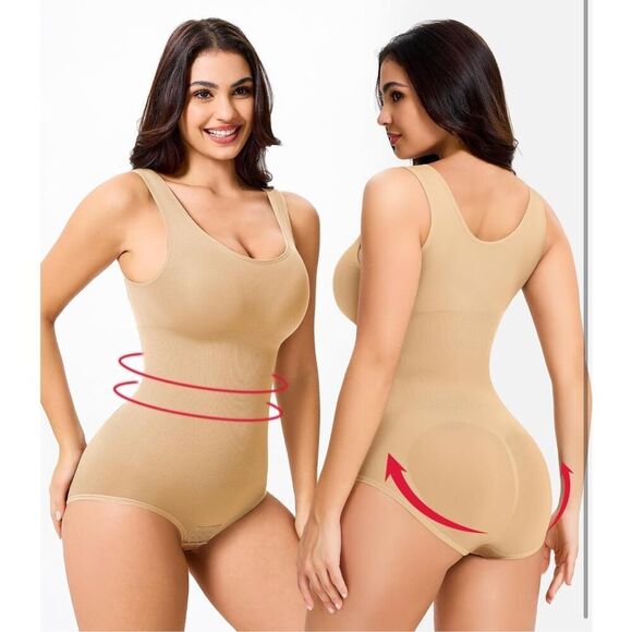 Nebility Womens' Waist Trainer Seamless Round Neck Tummy Control Shapewear Bodys - Picture 2 of 7